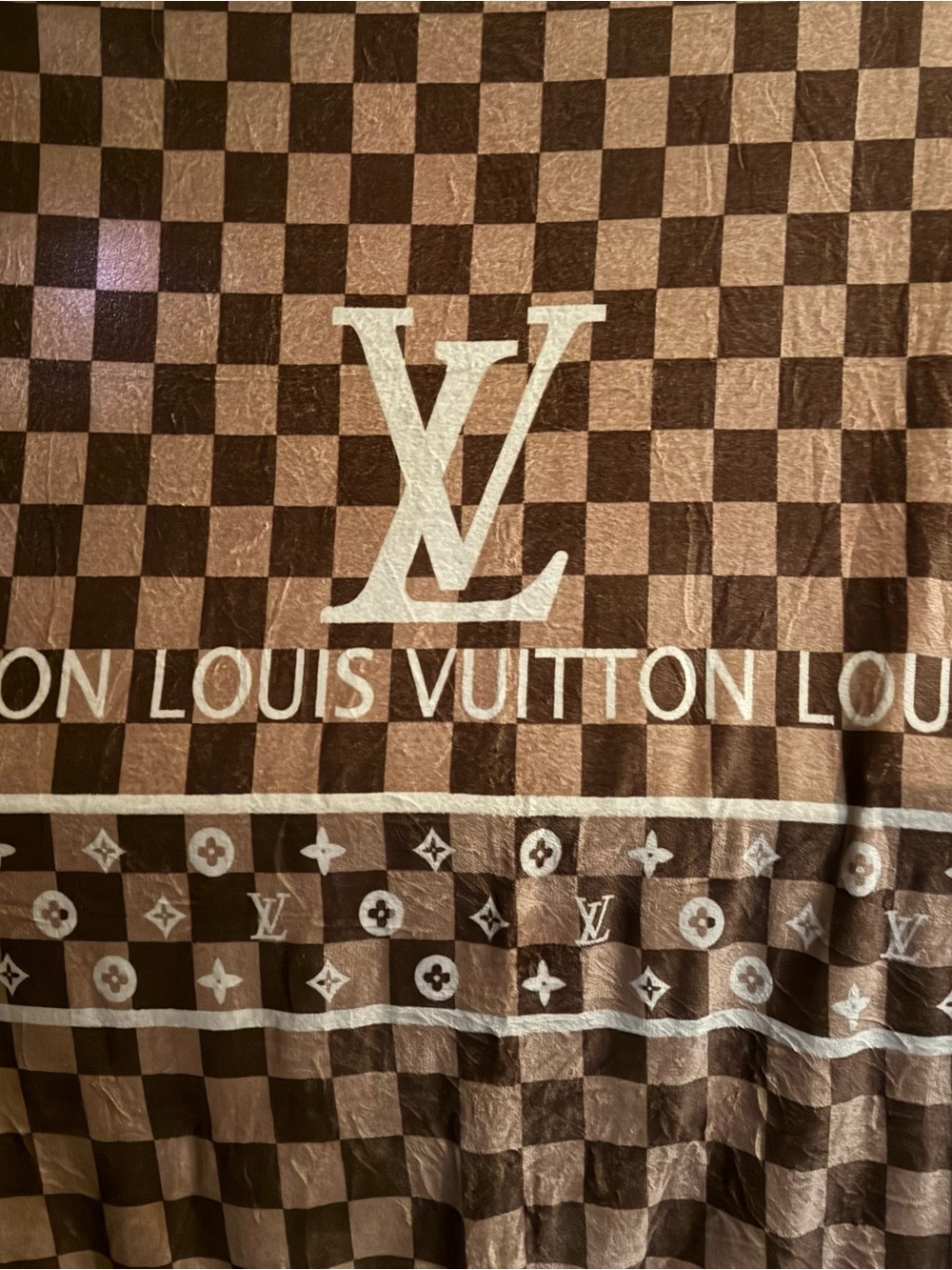 LV Brown and Cream Checkerboard Logo Blanket NO BOX